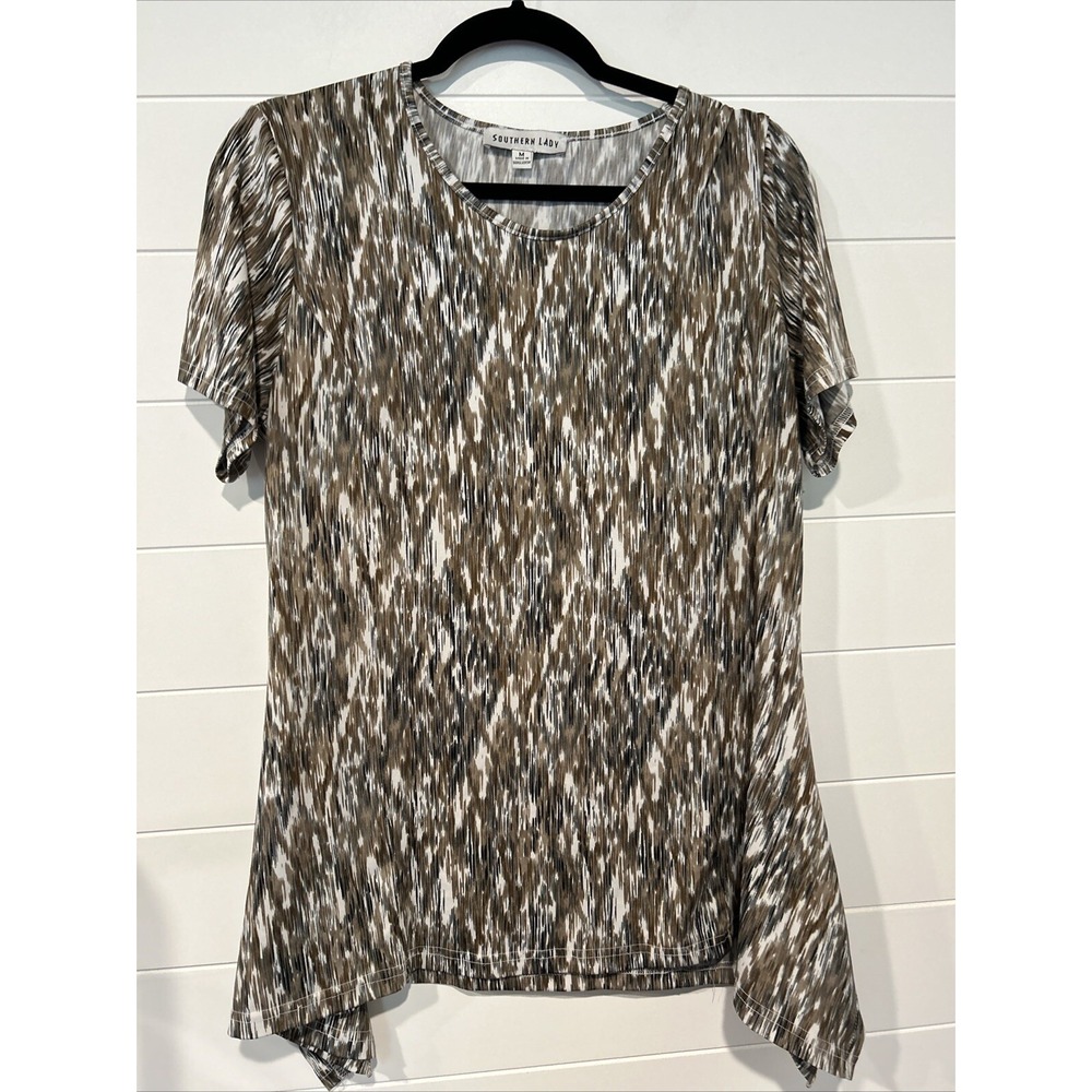 Southern Lady Short Sleeve Top Sz Medium Brown Black